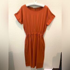 🆕 BEAUMONT | European 100% Organic Cotton Oversized Orange Knit Midi Dress|XS